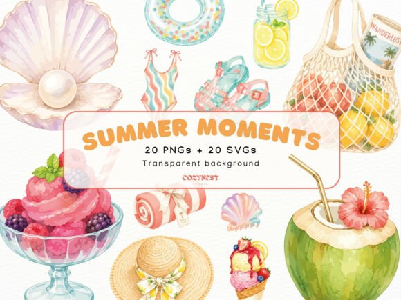Download Summer Watercolor Cliparts, Vacation PNG - Summer watercolor Collection
