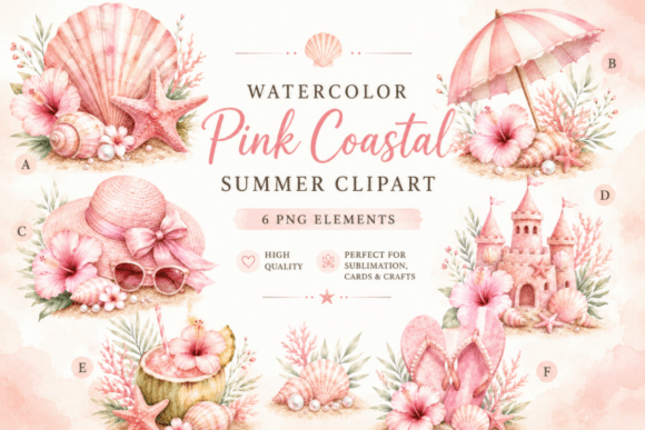 Download Pink Coastal Summer Watercolor Clipart - Summer watercolor Collection