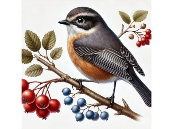 Download Realistic Bird on a Berry Twig - Realistic bird Collection