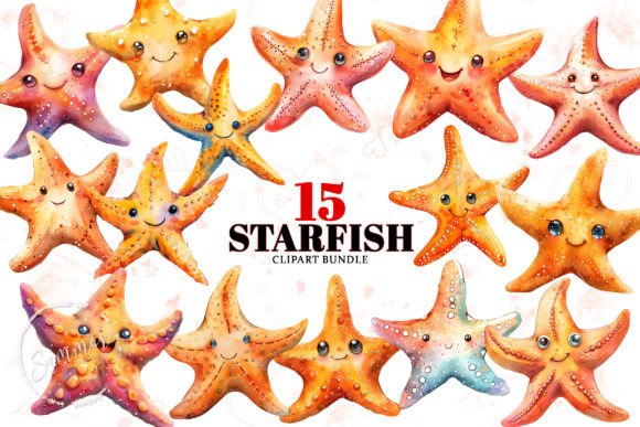 Download Summer Watercolor Cute Starfish Clipart - Premium Bundle