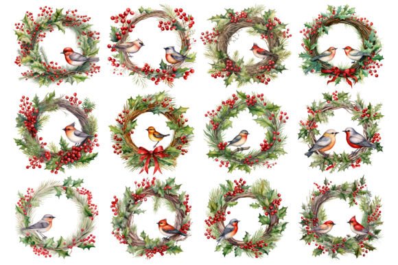 Download Rustic Christmas Wreath Watercolor Set - Christmas wreath watercolor Collection
