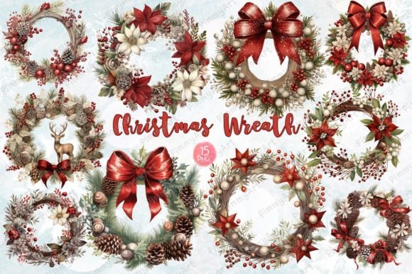 Download Rustic Christmas Wreath Watercolor Set - Christmas wreath watercolor Collection