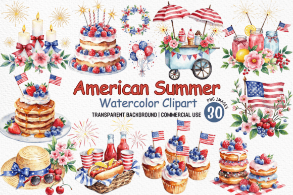 Download American Summer Watercolor Clipart PNG - Summer watercolor Collection