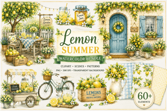 Download Lemon Summer Watercolor Bundle - Summer watercolor Collection