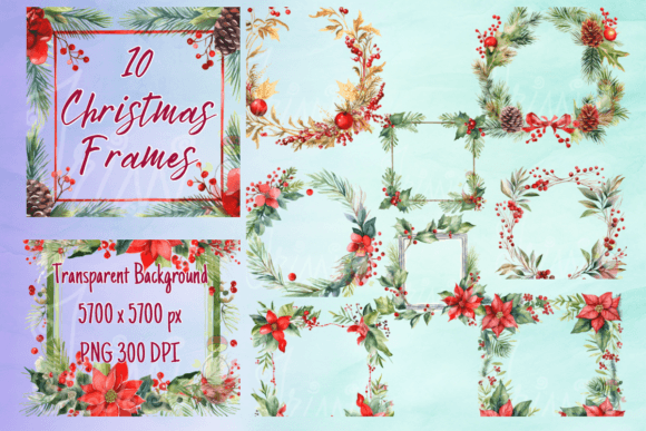 Download Christmas Wreath Watercolor - 10 Frames - Christmas wreath watercolor Collection